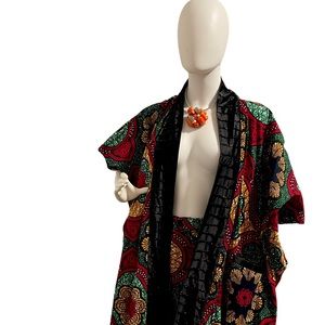 African print kimono and straight pants!